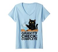 Women's Gravity Check Funny Cat Lover Humor Physics Science Jokes V-Neck T-Shirt