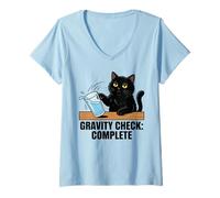 Women's Gravity Check Funny Cat Lover Humor Physics Science Jokes V-Neck T-Shirt