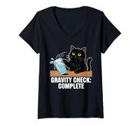 Women's Gravity Check Funny Cat Owner Physics Humor Science Lover V-Neck T-Shirt