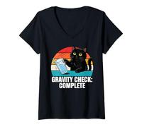 Women's Gravity Check Funny Cat Owner Physics Humor Science Lover V-Neck T-Shirt