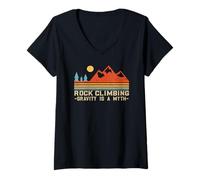 Womens Gravity is A Myth | Retro Rock Climbing V-Neck T-Shirt