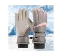 (Women's gray touch screen hook, One size) Ski gloves women's winter cotton plus velvet thick touch screen warm cute cycling mountaineering men's windproof cold water outdoor