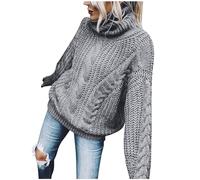 Women's Gray Turtleneck Sweater Winter Jumper Knit Long Sleeve Top Cable Knit Pullover Soft Casual Chunky Knitted Sweater Comfy Oversize