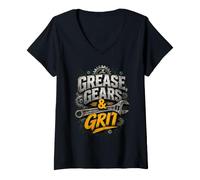 Women's Grease Gears & Grit Mechanic Heavy Equipment Worker V-Neck T-Shirt