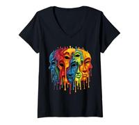 Womens Great Art Design. Dripping Paint, Faces, Colorful Paints V-Neck T-Shirt