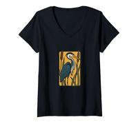 Womens Great Blue Heron Michigan Lake Life Nature Wildlife V-Neck T-Shirt