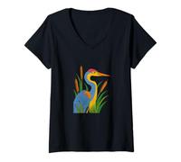 Womens Great Blue Heron Michigan Lake Life Nature Wildlife V-Neck T-Shirt