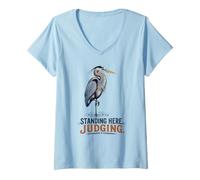 Women's Great Blue Heron Standing Here Judging V-Neck T-Shirt
