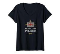 Women's Great Britain Patriots Proud British Pride Refugees Welcome V-Neck T-Shirt