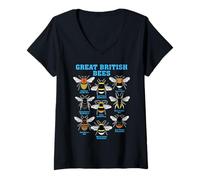 Women's Great British Bees Honey Beekeeping & Beekeeper Bee Lover V-Neck T-Shirt