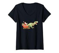 Women's Great Christmas Night Dinosaur with Delivery V-Neck T-Shirt