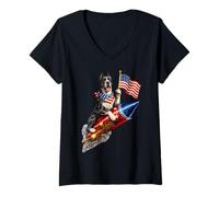 Women's Great Dane Fourth of July 4th American Flag Fireworks V-Neck T-Shirt