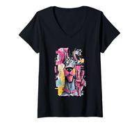 Women's Great Dane Peace Graffiti Pop Character Graphic Art Dog V-Neck T-Shirt