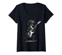 Womens Great Dane Playing Guitar Rock Music Dog Lover V-Neck T-Shirt
