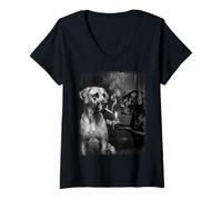 Women's Great Danes Smoking Cigarette Edgy Dog Art V-Neck T-Shirt