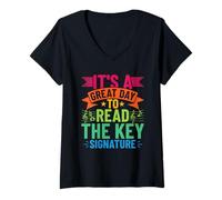 Women's Great Day to Read The Key Signature Orchestra Teacher V-Neck T-Shirt