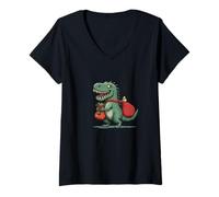 Womens Great Dinosaur Christmas V-Neck T-Shirt