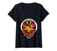 Women's Great European Solar Eclipse 2026 Madrid Spain Retro Eagle V-Neck T-Shirt