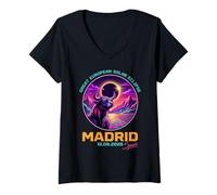 Women's Great European Solar Eclipse Madrid 2026 Bull Art V-Neck T-Shirt