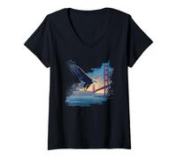 Womens Great Golden Gate Bridge with Amazing Eagle Costume V-Neck T-Shirt