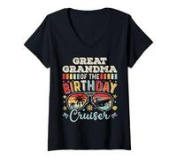 Womens Great Grandma of the Birthday Cruiser Sunglasses Cruise V-Neck T-Shirt