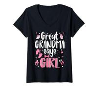 Womens Great Grandma Says Girl Cute Family 2025 Gender Reveal V-Neck T-Shirt