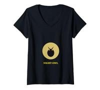 Women's Great Horned Owl Full Moon Nocturnal Bird Graphic V-Neck T-Shirt