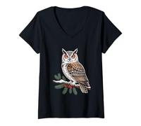 Womens Great Horned Owl On Snowy Pine Winter Holiday Nature V-Neck T-Shirt