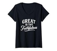 Womens Great Is Thy Faithfulness Christian Apparel Scripture Verse V-Neck T-Shirt