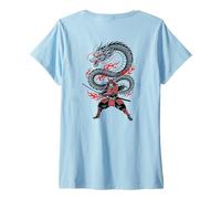 Womens Great Japanese Fighter vs Dragon V-Neck T-Shirt
