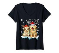 Womens Great Pyrenees Christmas Light Santa Hat Reindeer Pajama Dog V-Neck T-Shirt