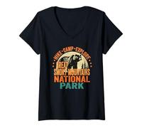 Womens Great Smoky Mountains National Park Black Bear Grunge V-Neck T-Shirt