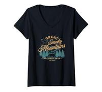 Womens Great Smoky Mountains National Park Souvenir Bear Hiking V-Neck T-Shirt