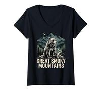 Women's Great Smoky Mountains Tennessee National Park Bear V-Neck T-Shirt