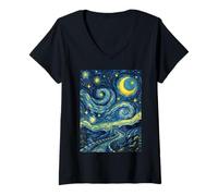 Women's Great Wall of China Starry Night Art History Present V-Neck T-Shirt