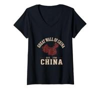 Women's Great Wall of China Vintage Map History Established 1798 V-Neck T-Shirt