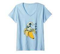 Womens Great Wave Banana Japanese Art Mashup V-Neck T-Shirt