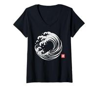 Women's Great Wave Japanese Minimal Art V-Neck T-Shirt