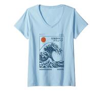 Women's Great Wave Off Kanagawa Katsushika Hokusai Surfing Ocean V-Neck T-Shirt