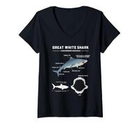 Women's Great White Shark Anatomy Diagram Ocean Science Marine Chart V-Neck T-Shirt
