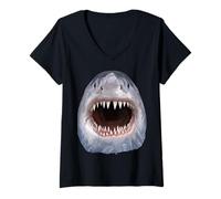 Women's Great White Shark Face Teeth V-Neck T-Shirt