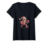 Womens Great Xmas Elf in Fight Look for Boxing Gloves Lovers V-Neck T-Shirt