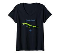 Women's Greater Antilles Map Cuba Jamaica Hispaniola Puerto Rico V-Neck T-Shirt
