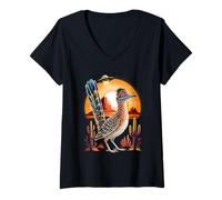 Women's Greater Roadrunner Bird Fun UFO Alien Spaceship Desert V-Neck T-Shirt