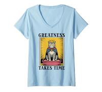 Womens Greatness Takes Time Litter Box Cat Lover Funny Cat V-Neck T-Shirt