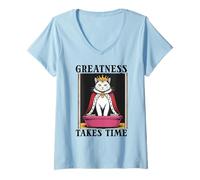 Womens Greatness Takes Time Litter Box Cat Lover Funny Cat V-Neck T-Shirt
