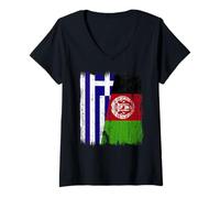 Womens Greece Afghanistan Half Flag Greek Afghan Heritage V-Neck T-Shirt