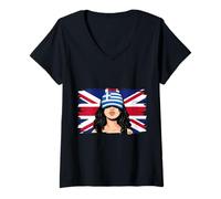 Women's Greece Britain Flags Women Roots British Greek Heritage V-Neck T-Shirt
