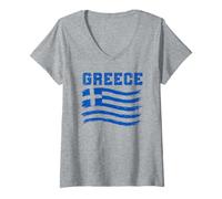 Women's Greece Flag Hellas Greek Heritage Hellenic Pride V-Neck T-Shirt