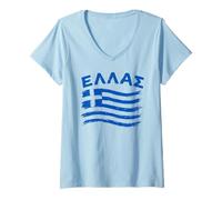 Women's Greece Flag Hellas Greek Heritage Hellenic Pride V-Neck T-Shirt